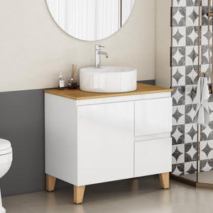 English Elm 31.5-inch Bathroom Vanity Solid Wood Top Ceramic Basin Soft Close Glossy White W3151S00069