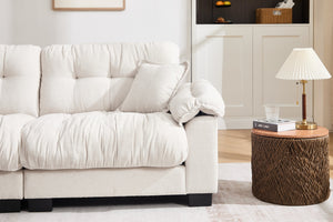 English Elm Casual 3-Seater Pleated Chenille Sofa In Soft Beige - Modern Comfort For Stylish Living Spaces W2100S00313