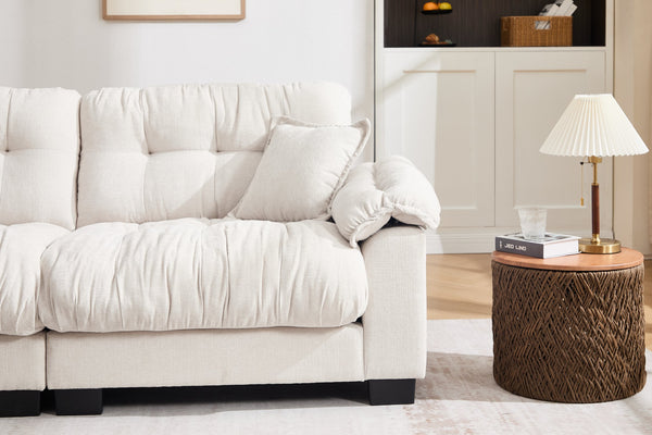 English Elm Casual 3-Seater Pleated Chenille Sofa In Soft Beige - Modern Comfort For Stylish Living Spaces W2100S00313