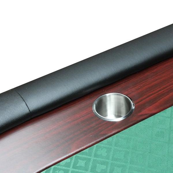 English Elm 96" Oval Poker Table Folding Felt Surface Wood Racetrack Rail Stainless Cup Holders Green W2748S00039