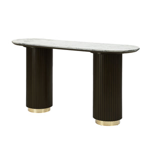 English Elm Manilla Oval Marble Top Console Table Espresso Base Sofa or Entryway Accent B2726S00064