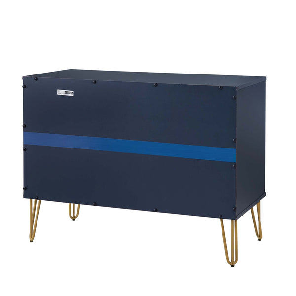 English Elm Dumbo 35" Fluted 3-Drawer Dresser with Gold Metal Legs, Glam Handles, Easy Snap Assembly Dark Blue B365P398119