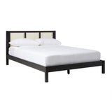 Solid Wood Rattan Paneled Platform Bed YASB Black YASB5CBL Walker Edison