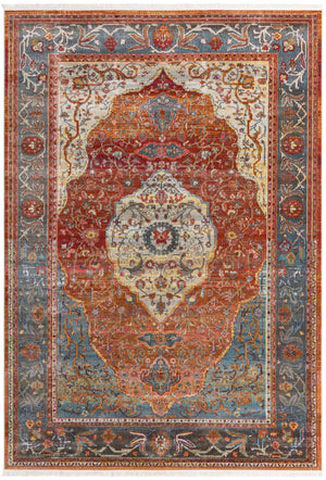 Unique Loom Baracoa Miramar Machine Made Border Rug Rust Red, Blue/Ivory/Olive/Orange/Red/Yellow/Gray 7' 1" x 10' 0"