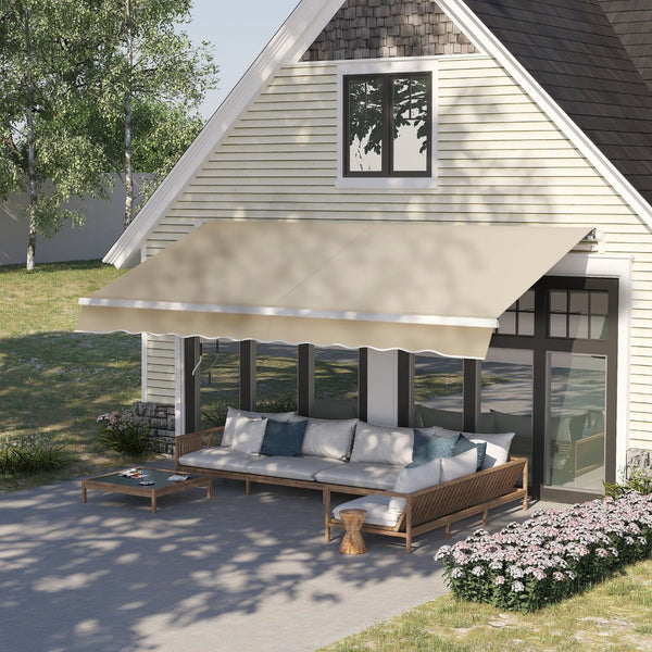 English Elm Outsunny 12' X 8' Retractable Awning For Patios – Uv & Water-Resistant Shade With Easy Manual Crank W2225P200859-GIGA