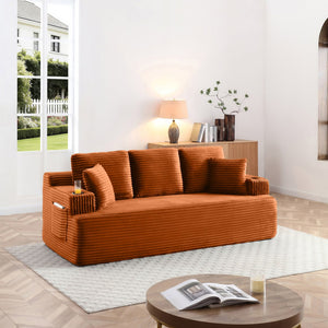English Elm Boneless Floor Sofa Corduroy Upholstered 5 Seat with Cup Holders and Side Pockets W1117S00432
