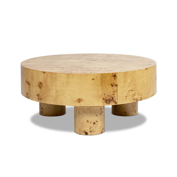 English Elm Jennifer Taylor Home - Nebula Round 35.5" Burl Wood Coffee Table with Pillar Legs — Warm Natural Brown, Stable Elegance B2719P405639