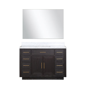 English Elm Black Oak Single Bath Vanity Set With Carrara Marble Top & Frameless Mirror For Elegant Bathrooms B2731S02117