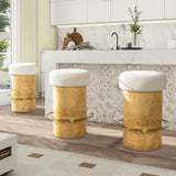 English Elm Nebula 26" Backless Round Upholstered Counter Stool With Burl Wood, Ivory White Boucle