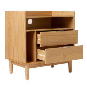 Lee Mid-Century Modern 25" Solid Pine 2-Drawer Nightstand - Stylish Storage for Any Room!
