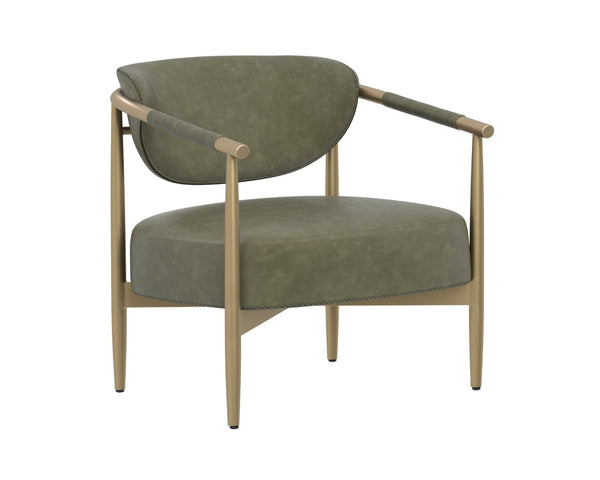 Sunpan HELOISE Lounge Chair in Ivanhoe Pine - Stylish Faux Leather Accent with Gold Frame & Rope Detail 112659