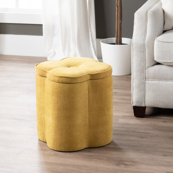 Crestview Collection Modern Seafoam Chenille Ottoman With Hidden Storage And Floral Design For Stylish Living Spaces Yellow Solid Wood Evfzr4341spc
