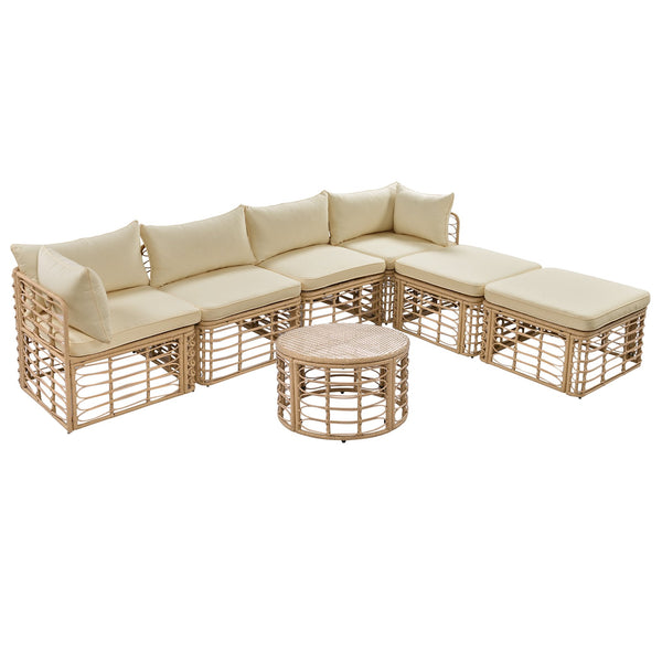 English Elm Go Modular 7 Piece Pe Rattan Patio Sectional with Cushions for Backyard Entertaining N704G201233D