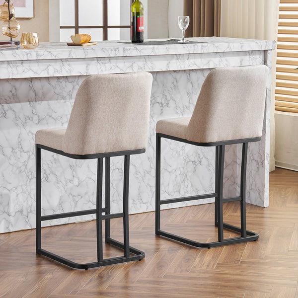 English Elm Set Of 2 Modern Upholstered Counter-Height Bar Stools With Button-Tufted Backrest - Beige Elegance W1901P225271-GIGA