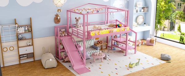 English Elm Twin Metal Loft Bed with Built-in Wardrobe Storage Stairs Led Lights and Usb Ports W5316S00048