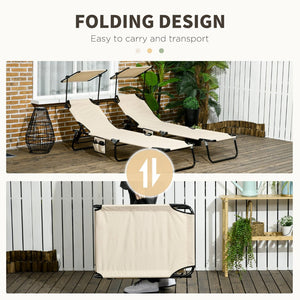 English Elm Outsunny Folding Chaise Lounge Chairs With Canopy Shade - Perfect For Poolside, Beach, Or Patio Relaxation W2225P174363-GIGA