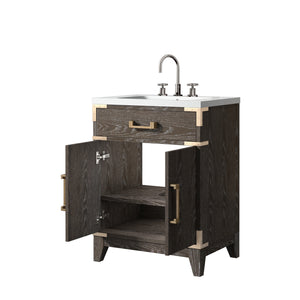 English Elm Brown Oak Single Bath Vanity with Acrylic Top, Chrome Gooseneck Faucet, Soft-Close Cabinet Storage Durable Finish 24"W x 18"D B2731P259742