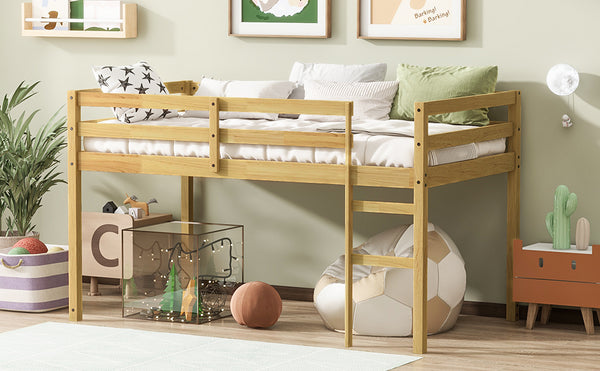 English Elm Solid Twin Loft Bed with Ladder and Reinforced Slats for Storage-Friendly, Space-Saving Bedrooms Natural W504P190954