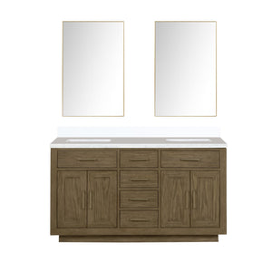 English Elm Grey Oak Double Bath Vanity Set With White Quartz Top & 28” Mirrors - Modern, Durable & Spacious Design B2731S01535