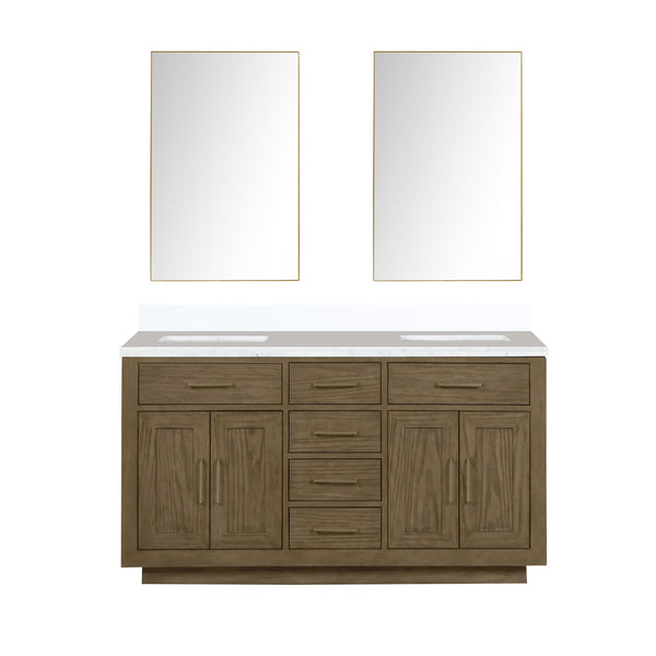English Elm Grey Oak Double Bath Vanity Set With White Quartz Top & 28” Mirrors - Modern, Durable & Spacious Design B2731S01535