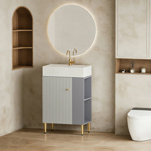 English Elm 21.6" Grey Bathroom Vanity with Ceramic Sink Open Shelf and Soft Close Cabinet W1920S00186