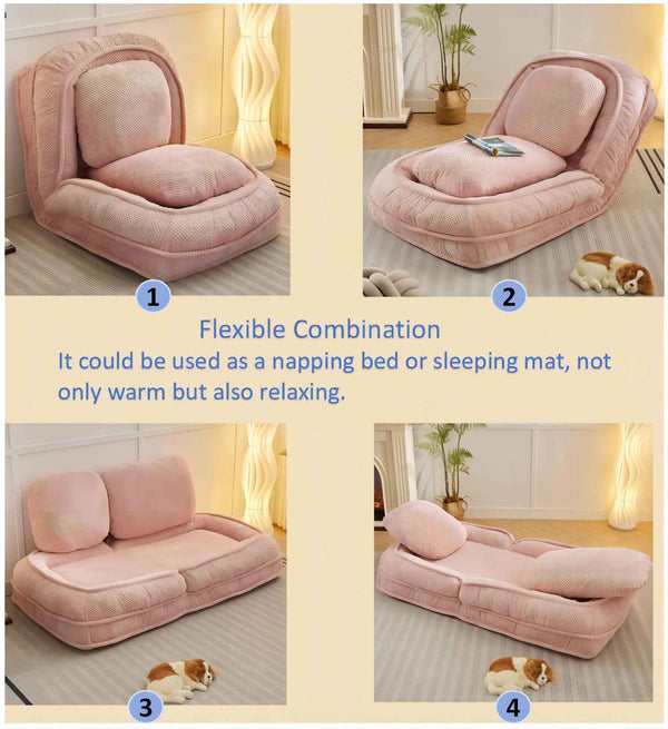English Elm Human Dog Bed Lazy Sofa Couch 5-Position Adjustable Foldable Seat for Compact Living Spaces Pink W2108P193239