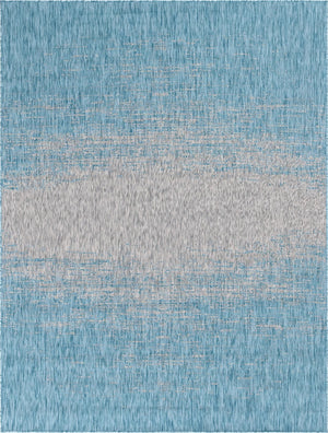 Unique Loom Outdoor Modern Ombre Machine Made Abstract Rug Aqua, Ivory/Gray 9' 0" x 12' 0"