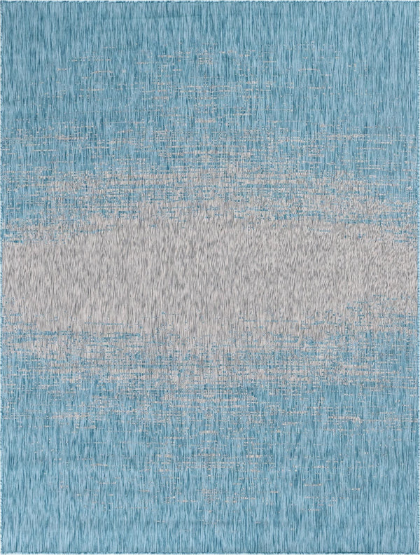 Unique Loom Outdoor Modern Ombre Machine Made Abstract Rug Aqua, Ivory/Gray 9' 0" x 12' 0"
