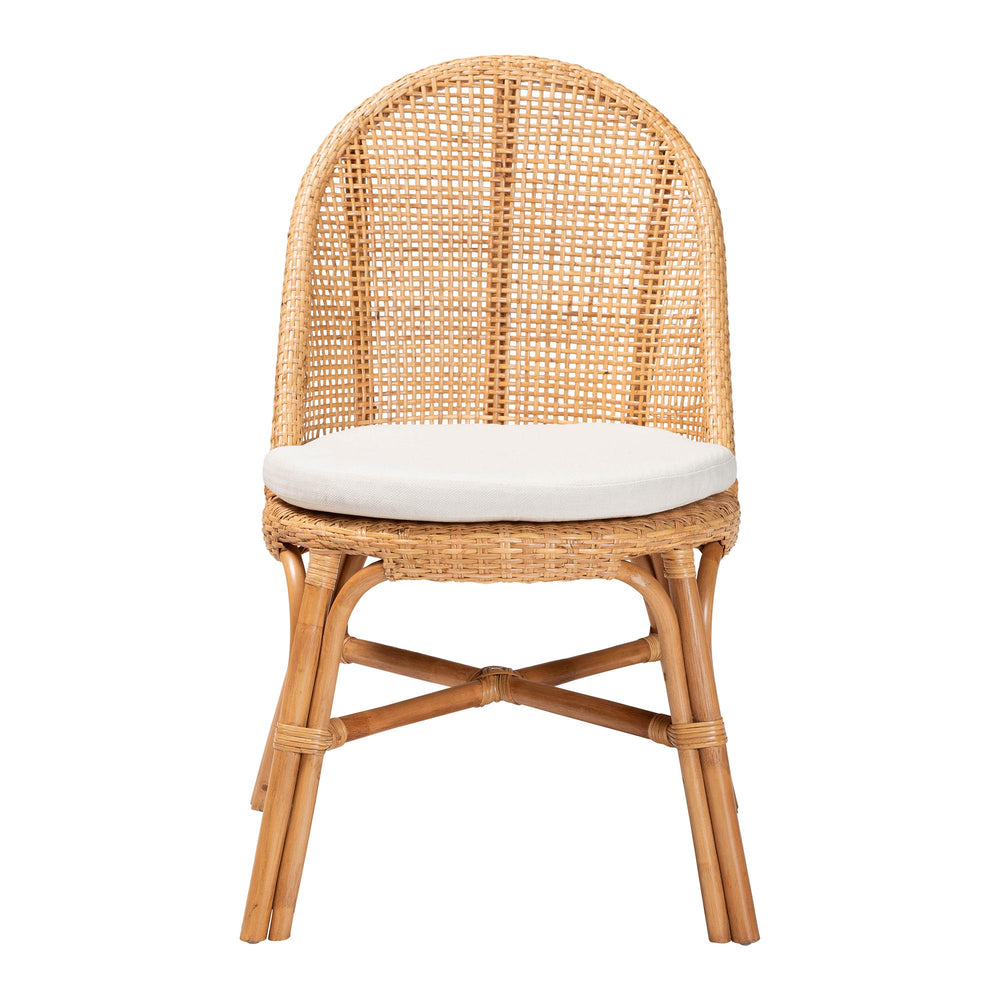 English Elm Bohemian Hand-woven Rattan Wingback Dining Chair with Honey Finish and Cushioned Seat B2750P467799
