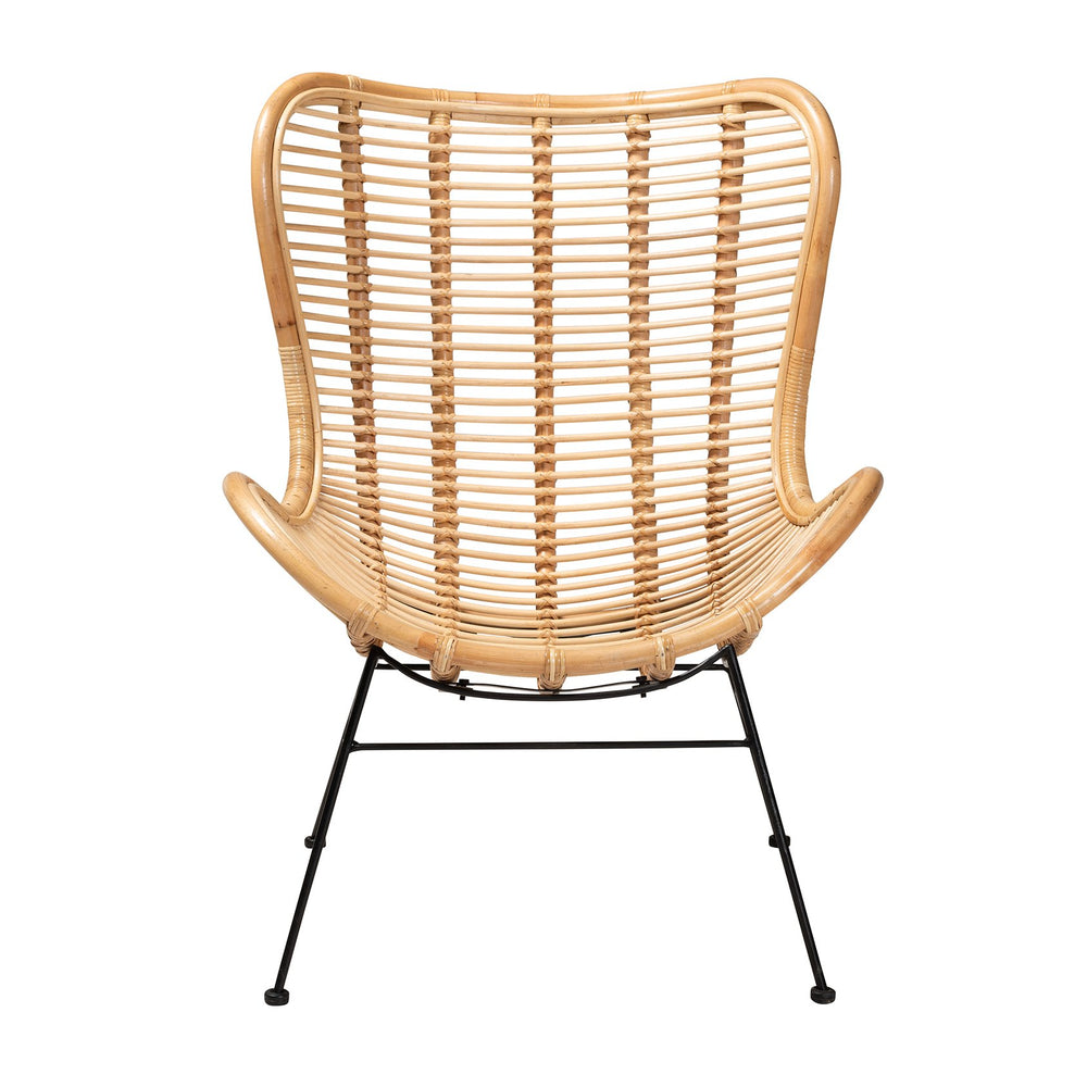 English Elm Modern Handcrafted Rattan Accent Chair with Black Metal Frame for Boho Living Spaces B2750P470079