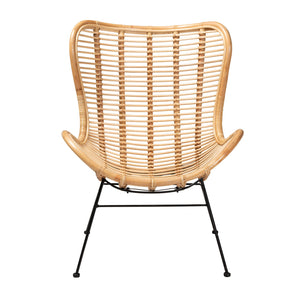 English Elm Modern Handcrafted Rattan Accent Chair with Black Metal Frame for Boho Living Spaces B2750P470079