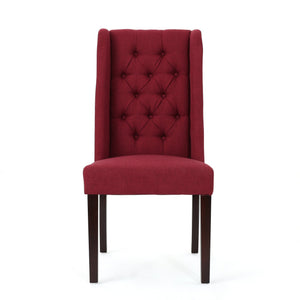 English Elm Dining Chair Set of Two Wingback Button Tufted High Back Birch Leg Upholstered Red 61539.00DRED