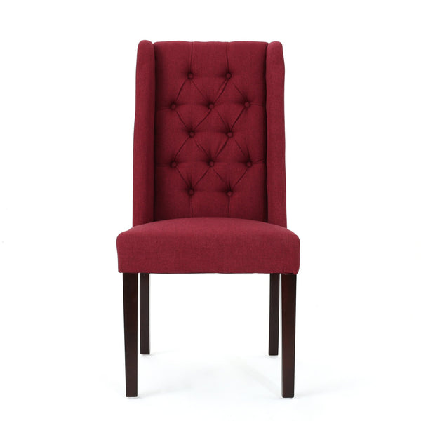 English Elm Dining Chair Set of Two Wingback Button Tufted High Back Birch Leg Upholstered Red 61539.00DRED