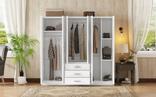 English Elm 6-doors Mdf Wardrobe with Large Drawers Streamlined Bedroom Storage Modern Design White N820000010K