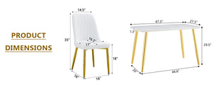 English Elm Table and Chair Set Marble Glass Top Gold Legs Pu Leather Seats Modern Dining White+Gold W1151S04635