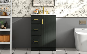 English Elm 24" Modern Bathroom Vanity with Under-Mount Sink, Vertical Stripe Design, 2 Drawers & Soft-Close Cabinet Black N710P288936B