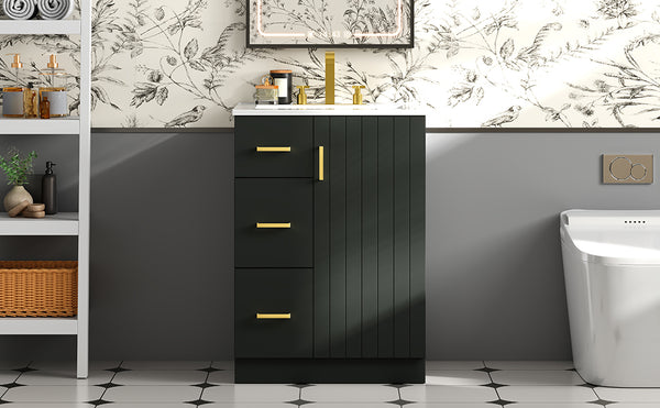 English Elm 24" Modern Bathroom Vanity with Under-Mount Sink, Vertical Stripe Design, 2 Drawers & Soft-Close Cabinet Black N710P288936B