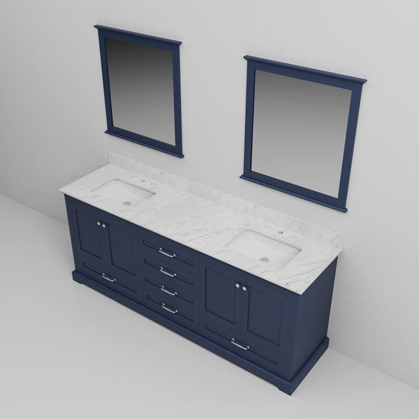 English Elm Navy Blue Double Bath Vanity 80" W With Carrara Marble Top & Mirrors, Elegant Storage Solution B2731S00818