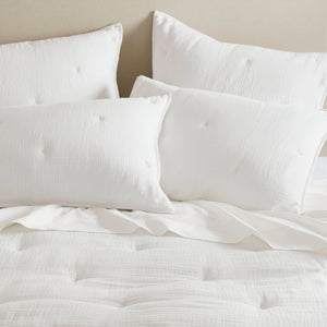 English Elm 3-piece Cotton Muslin Quilt Set Crinkled Texture Embroidered Tacking Breathable Bedding White B035P408347