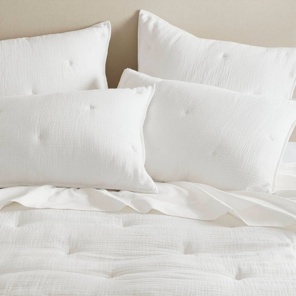 English Elm 3-piece King Cotton Muslin Quilt Set Crinkle Texture Embroidered Farmhouse Bedding B035P408348