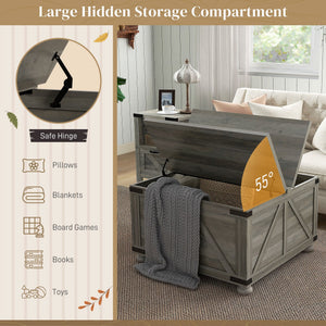 English Elm HOMCOM Farmhouse Coffee Table with Flip Lift Top and Hidden Storage, Square Center Table, Rustic Charm Gray W2225P217440