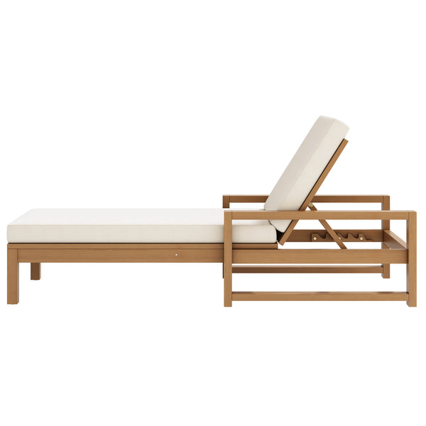 English Elm Trexm Outdoor Acacia Wood Chaise Lounge Set Two Adjustable Poolside Reclining Chairs Light Teak TM000013AAD