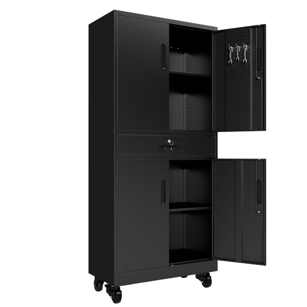 English Elm Metal Rolling Garage Cabinet with Pegboard Door Drawer Locking Storage and Adjustable Shelves T2398P465998