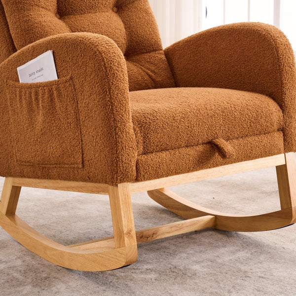 English Elm LY-5104 Plush High-Back Rocking Chair with Footrest & Storage Pocket, Ergonomic Foam Cushion for Nursery Caramel W2231P292992