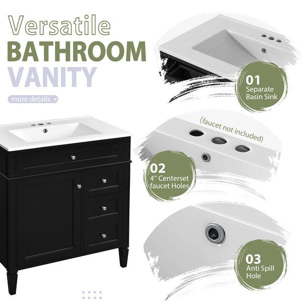 English Elm 30'' Bathroom Vanity Set With Mirror, Modern Freestanding Storage Cabinet & Integrated Sink Design SW000127AAB-1