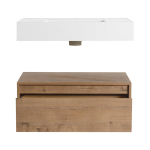 English Elm 30-Inch Wall-Mounted Bathroom Vanity With Resin Sink, Soft-Close Drawer, Modern Oak Finish Design W999S00256