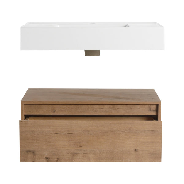 English Elm 30-Inch Wall-Mounted Bathroom Vanity With Resin Sink, Soft-Close Drawer, Modern Oak Finish Design W999S00256