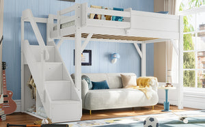English Elm Twin Low Loft Bed Solid Pine Frame Kids Study Desk Blackboard Storage White Light White W1580S00466
