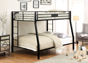 English Elm Sandy Metal Bunk Bed with XL Full Top, Built-In Side Ladder, Full Guard Rail, Sandy Black Finish Durable B062S00523