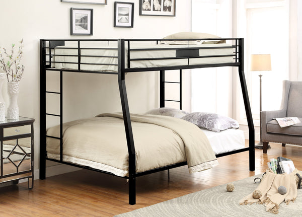 English Elm Sandy Metal Bunk Bed with XL Full Top, Built-In Side Ladder, Full Guard Rail, Sandy Black Finish Durable B062S00523
